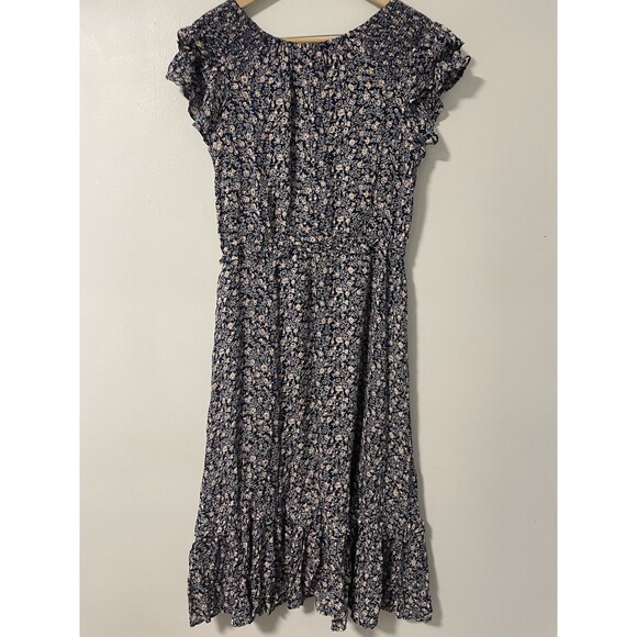 Universal Thread Navy Blue Pink Floral Flutter Sleeve Tiered Maxi Dress Boho XXL - Picture 7 of 11